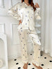 Women's Satin Lounge Set with Lace Trim, Long Sleeve Pajama Set, Casual Style, Long Pants, Homewear and Outwear