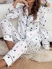 Romantic Heart Print Long Sleeve Pajama Set for Women, Elastic Waistband Lounge Pants